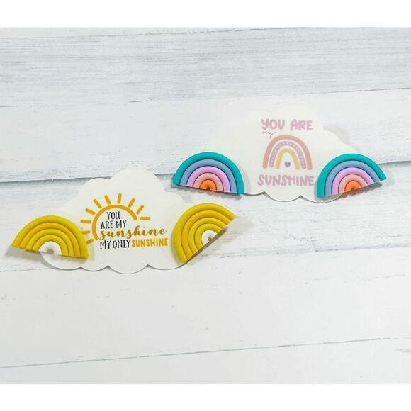 You are My Sunshine Yellow Rainbow Clay Stud Handmade Earrings Brand New - Picture 3 of 4